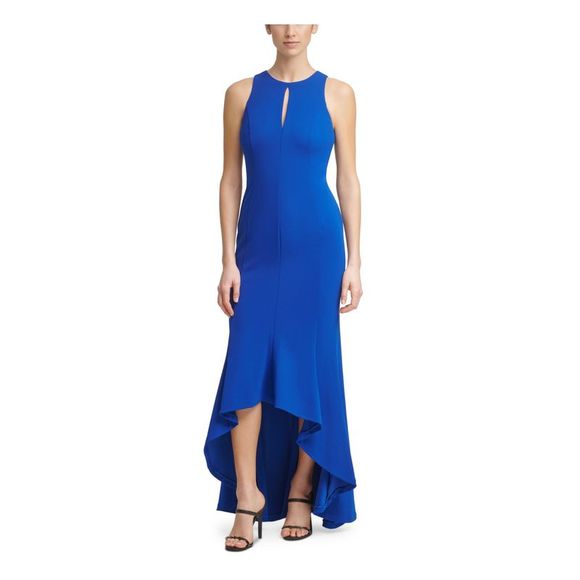 CALVIN KLEIN Womens Blue Fitted Scuba-crepe Hem Sleeveless Formal Dress 2